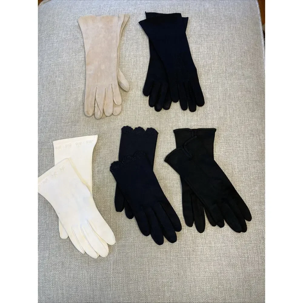 Lot of 5 Vintage Leather Cloth Dress Gloves Embroidered MCM S/M